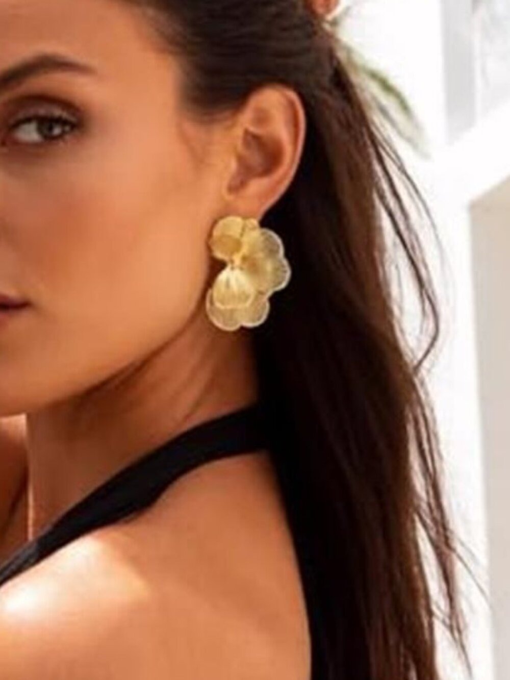 Gold Flower Hoop Earrings for Women 14K Gold Plated Large Layered Flower